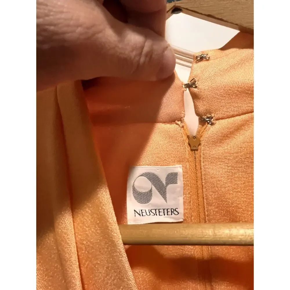 Dan Lee / NEUSTETERS / Vtg 60s Orange Party Dress w/Arrow Sheer Bust Size‎ 12 - Picture 7 of 15